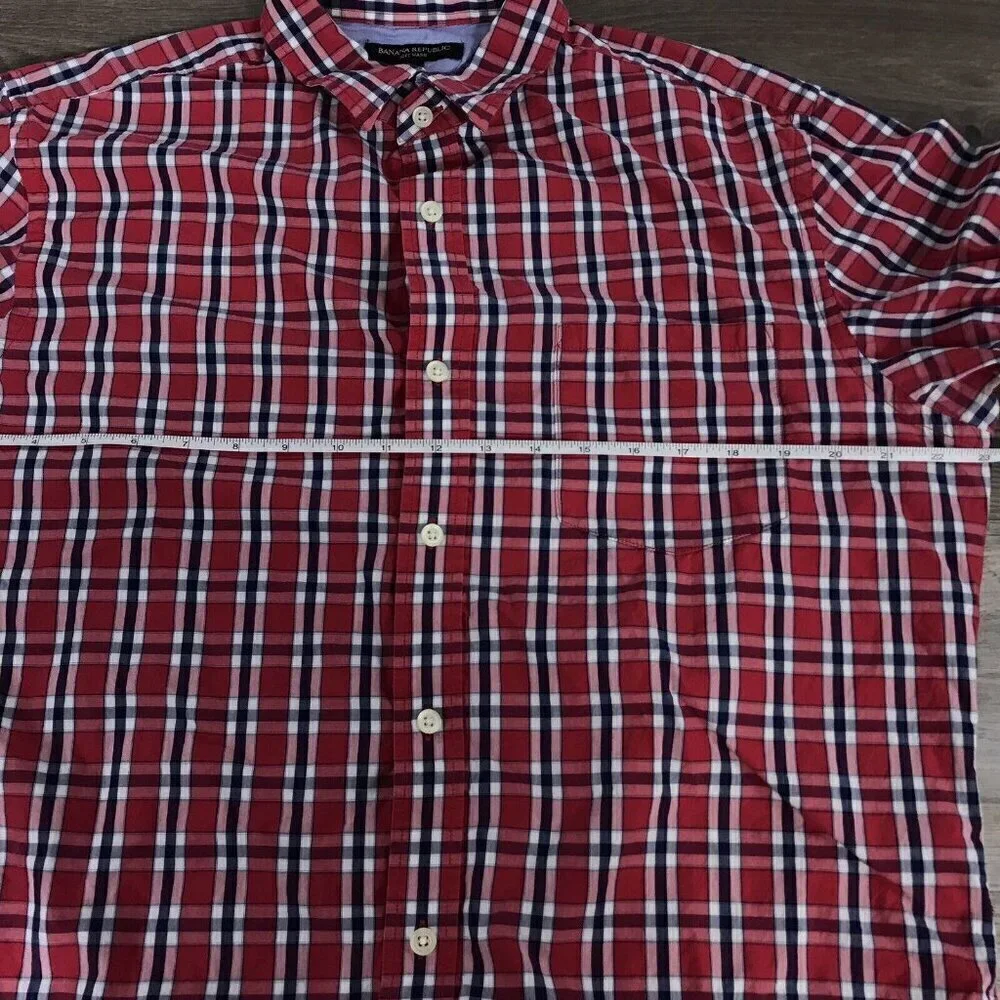 Banana Republic Soft Wash Mens Plaid 100% Cotton Long Sleeve Button Down Shirt L